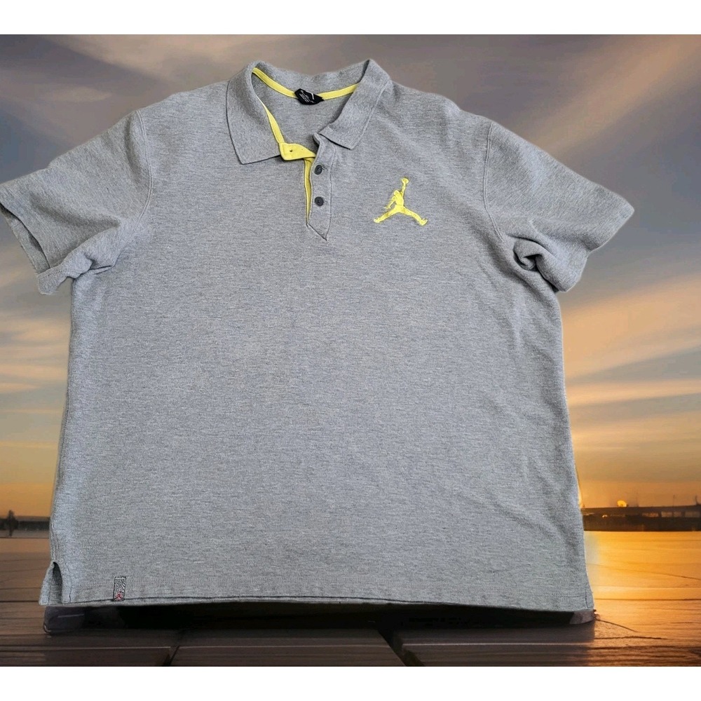 🏀Nike Air Jordan Jumpman 23 Polo Shirt Mens 3XL Grey Yellow Short Sleeve Y2K